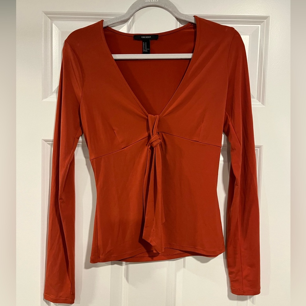 Forever 21 Women's Rust Colored Deep V-Neck Tie Front Top